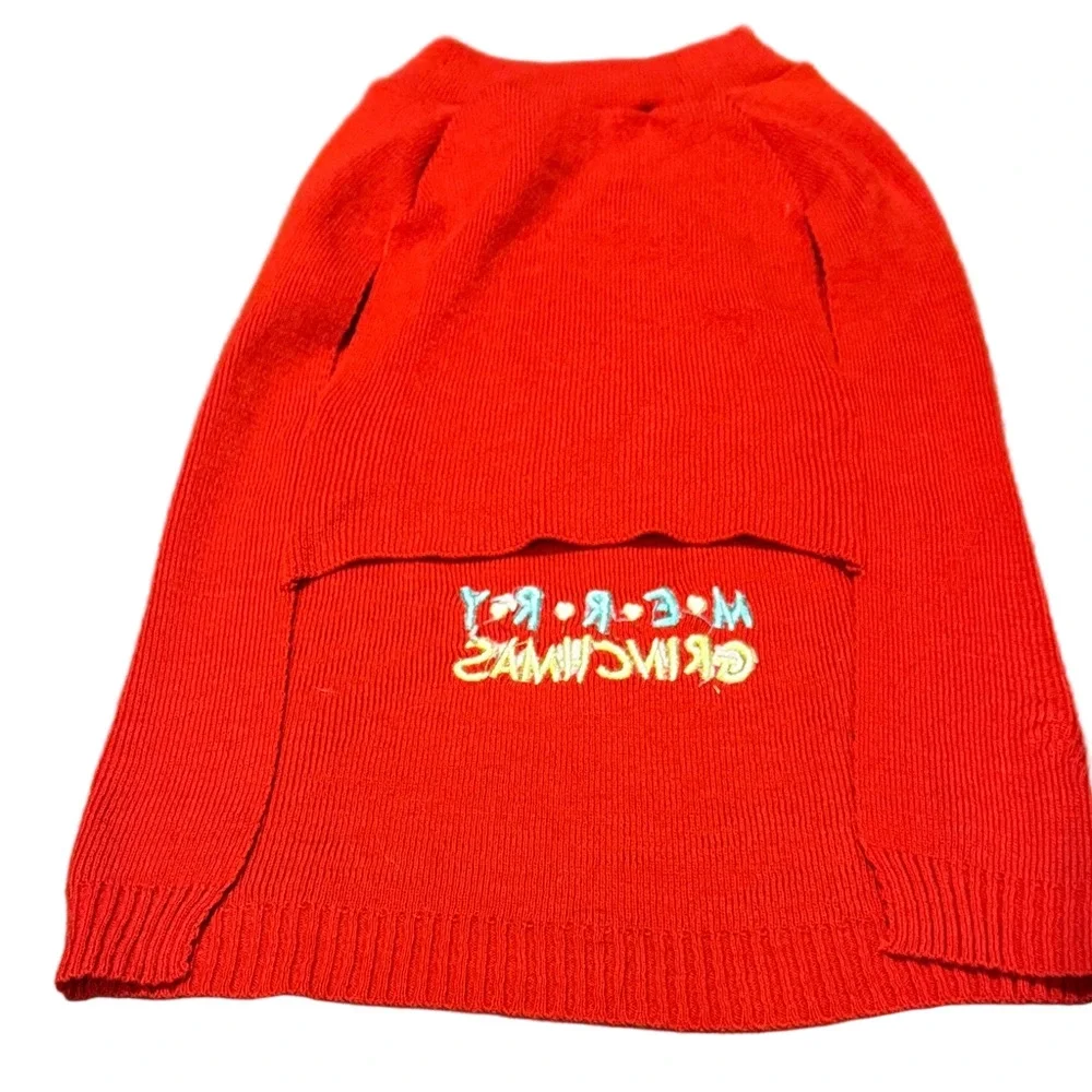 Dr. Seuss Red Grinch Dog Sweater with Merry Grinchmas” saying